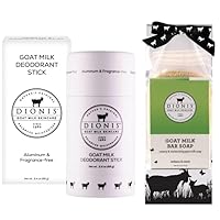 Dionis Goat Milk Skincare Deoderant Stick + Goat Milk Verbena & Cream Ultimate Bar Soap Shower & Bath 3 Pc Travel Set