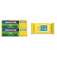 Preparation H Hemorrhoid Symptom Treatment Cream (2 x 1.8 Ounce Tube) & Hemorrhoid Flushable Wipes with Witch Hazel for Skin Irritation Relief - 48 Count