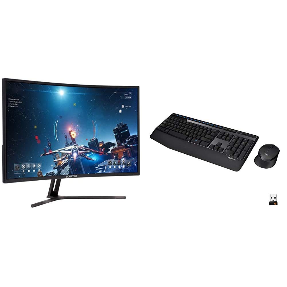 Sceptre Curved 32-inch Gaming Monitor & Logitech MK345 Wireless Combo Full-Sized Keyboard with Palm Rest and Comfortable Right-Handed Mouse - Black