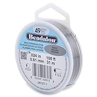 Beadalon 49 Strand Stainless Steel Bead Stringing Wire, 024 in / 0.61 mm, Bright, 100 ft / 31 m