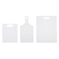 Farberware 3-Piece Plastic Cutting Board Set, Dishwasher-Safe Poly Chopping Board for Kitchen with Paddle, Charcuterie Board Set, White