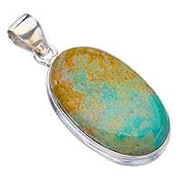 Natural Turquoise Handmade 925 Sterling Silver Pendant 1.75
