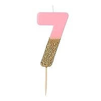 Talking Tables Pink Number 7 Candle with Gold Glitter Premium Quality Cake Topper Decoration For Kids, Adults, 7th, 70th Birthday Party, Anniversary, Milestone Age, Height 8cm, 3