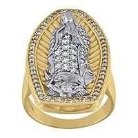 10k Two tone Gold Mens CZ Cubic Zirconia Simulated Diamond Lady Of Guadalupe Religious Ring Jewelry for Men