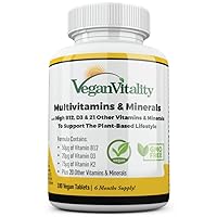 Vegan Multivitamins & Minerals with High Strength Vitamin B12 & Vegan D3. 180 Multivitamin Tablets - 6 Months Supply. Vitamins for Vegans & Vegetarians