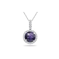 0.19 Cts Diamond & 1.05 Cts of 7 mm AAA Round Checker Board Amethyst Pendant in 14K White Gold