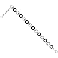 Sterling Silver Cubic Zirconia Circle Bracelet in Rose Gold & Rhodium Finishes & Ceramic Accents, 3/8 inch Wide