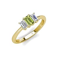 Emerald Cut (6x4 mm) Peridot & Lab Grown Diamond 1 1/3 ctw 3 Stone Engagement Ring 14K Gold