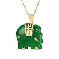 Bling Jewelry Bali Style Tribal Longevity Natural Gemstone Green Jade Indian Elephant Pendant Necklace For Women Yellow Gold Overlay .925 Sterling Silver 18