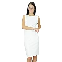 Bimba Solid Classic Slim Fit Bodycon Sleeveless Dress for Women's Formal Midi Short Dress White