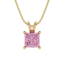Clara Pucci 1.50 ct Princess Cut Genuine Pink Simulated Diamond Solitaire Pendant Necklace With 16