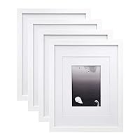 Egofine 11x14 Picture Frames Made of Solid Wood 4 PCS White Covered by Plexiglass - for Table Top and Wall Mounting for Pictures 8x10 or 5x7 with Mat Horizontally or Vertically Display Photo Frame