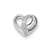 13.5mm 925 Sterling Silver Rhodium Plated Polished CZ Cubic Zirconia Simulated Diamond Love Heart Chain Slide Pendant Necklace Jewelry for Women