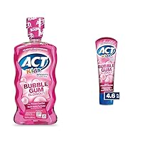 ACT Kids Anticavity Fluoride Rinse for Bad Breath Treatment, Bubble Gum Blowout, 16.9 fl. oz. & Kids Anticavity Fluoride Toothpaste 4.6 oz. Bubble Gum Blowout