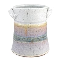 American Made Cottage Pearl Stoneware Pottery Collection: Countertop Utensil Holder or Wine Bucket, 7.75