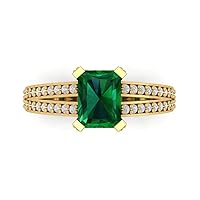2.67ct Emerald Cut Solitaire with Accent split shank Simulated Green Emerald designer Modern Statement Ring 14k Yellow Gold
