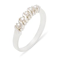 Solid 925 Sterling Silver Cultured Pearl Womens Eternity Band Ring