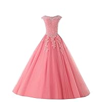 Mollybridal Sheer Neck Ball Gown Bateau Prom Quinceanera Dresses with Sleeves Crystal Keyhole Back2023
