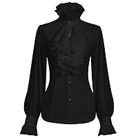 Womens Victorian Vintage Long Sleeve Shirt Ruffle Stand Collar Blouse Gothic Medieval Tops
