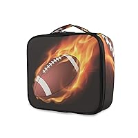 ALAZA Realistic American Football in The Fire Makeup Organizers Storage Travel Bag Toiletry Bags