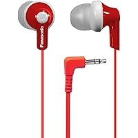 Panasonic ErgoFit Wired Earbuds, In-Ear Headphones with Dynamic Crystal-Clear Sound and Ergonomic Custom-Fit Earpieces (S/M/L), 3.5mm Jack for Phones and Laptops, No Mic - RP-HJE120-R (Red)