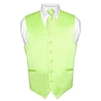 Men's Dress Vest & NeckTie Solid LIME GREEN Color Neck Tie Set for Suit or Tux