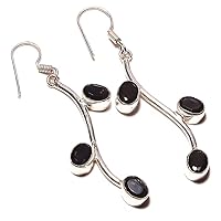 Best Gift jewelry for Girls! Cut Black Onyx HANDMADE Sterling Silver Plated Earriing 2.5