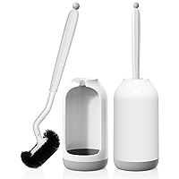 HAMITOR Toilet Bowl Brush Holder Set: 2 Pack Bathroom Deep Cleaning Toilet Cleaner Scrubber Under Rim with Curved Bristle for Dead Corner Clean - Hidden Rv Toilet Decorative Accessories with Caddy