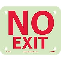 GL779R NO EXIT Sign – 5 in. x 4 in. 6 Hour Glow Plastic Fire Safety Sign with Red on Glow Yellow
