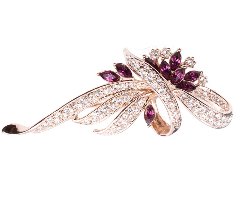 FAIRY COUPLE Rose Gold Finish Flowers Floral Pin Brooch with Amethyst Purple and Clear Crystals BR132