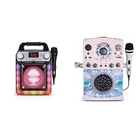 Singing Machine SML652BK HDMI Groove Mini Portable Karaoke System with Bluetooth and Voice Changing Effects, Black & SML385UP Bluetooth Karaoke System with LED Disco Lights, CD+G, USB, and Microphone