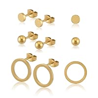 Ear stud set for ladies - three skin-friendly plug earrings in silver, gold or rose gold I ear jewellery with 18 carat gold plating