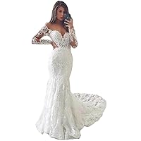 The Peachess Trumpet Mermaid Tulle Applique Off The Shoulder Bride Dress 202 Long Sleeves Sweep Brush Train Wedding Dresses