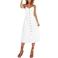 Women Casual Bohemian Floral Dresses Spaghetti Strap Long Summer Swing Dress Strappy Backless Maxi Dress with Pockets, White 5, 4X-Large