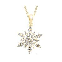 Snowflake Pendant Necklace Round & Baguette Cut Diamond 14k Yellow Gold Plated 925 Sterling Silver for Women's.
