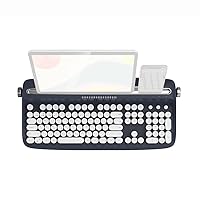 Typewriter Keyboard Wireless Bluetooth 5.0 Retro Aesthetic Cute Kawaii Round Keycaps 106-Key Num Pad Clicky Mechanical Feeling with Pad/Phone Holder for Windows/Mac OS/Android/iOS (Midnight)