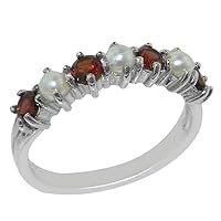 925 Sterling Silver Cultured Pearl & Garnet Womans Eternity Ring