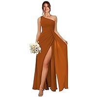 One Shoulder Bridesmaid Dresses for Women 2023 Chiffon A-line Long Formal Evening Gowns with Slit