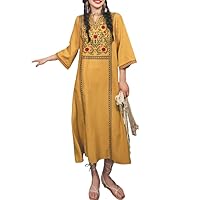 Women's Autumn Ethnic Retro Dress with Hand Embroidered V-Neck Cotton and Linen Long Skirt