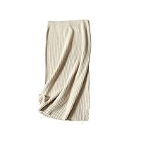 Winter Casual Cozy High Waist Skirt Women's 100% Cashmere Ribbed Knit Long Skirt