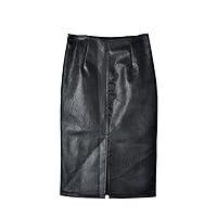 Solid Black Leather Skirt Women Split Oversized PU Leather Casual High Waist Pencil Mini Skirt
