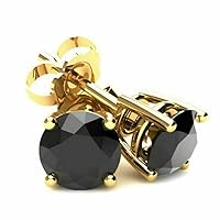 || 2 CT Round Cut Black Simulated Diamond Solitaire Stud Earrings 14K Yellow Gold Finish For Women's & Men's