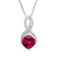 Lab Grown Gemstone and Diamond Pendant Necklace in Sterling Silver