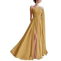 Women's One Shoulder Bridesmaid Dresses Long Chiffon Sleeveless Cutout Formal Evening Prom Gown with Cape