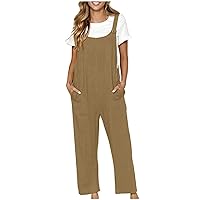 Jumpsuits for Women Loose Solid Color Jumpsuit With Pockets Cotton And Linen Casual Pants Beach Jumpsuit