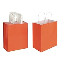 Oikss 50 Pack 8x4.75x10 inch Medium Paper Bags with Handles Bulk, Kraft Bags Birthday Wedding Party Favors Grocery Retail Shopping Takeouts Business Goody Craft Gift Bags Sacks, Orange 50PCS Count