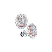 The Diamond Deal 10kt White Gold Womens Round Diamond Oval Rose-tone Frame Cluster Earrings 1/4 Cttw