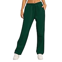 Women's Fleece Lined Sweatpants High Waisted Solid Color Casual Women Pants Sweatpants Wide Leg Straight Pants