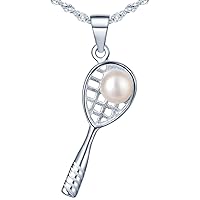 Yumilok Jewelry 925 Sterling Silver Pearl Elegant Tennis Racket Sport Pendant Necklace for Women/Girls