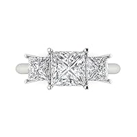 Clara Pucci 2.97ct Princess Cut 3 Stone Solitaire with Accent Stunning Genuine Moissanite Modern Ring 14k White Gold